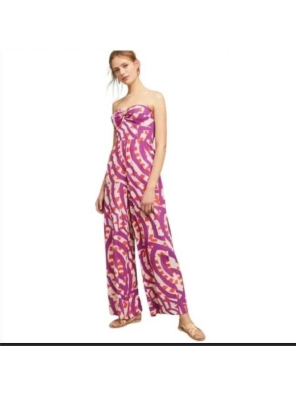 Tracy Reese x Anthropologie Pantsuit Jumpsuit Purple Orange 14 Strapless